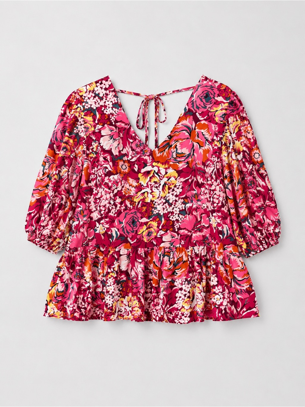 Jade Floral Peasant Blouse Top XL Cottage Prairie Bohemian Puff Sleeves